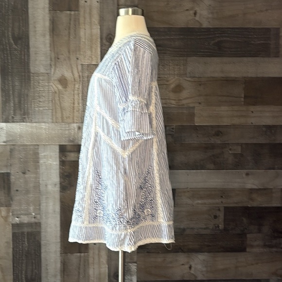 Free People peasant dress small oversized blue white stripes floral boho chic - Picture 10 of 14